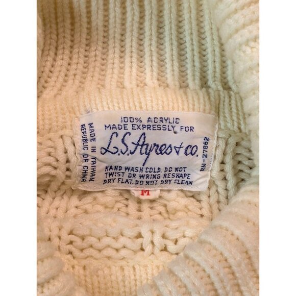 L.S Ayres Sweater Vintage 70s Fisherman Cableknit Classic Cream Women's Medium - Picture 6 of 7